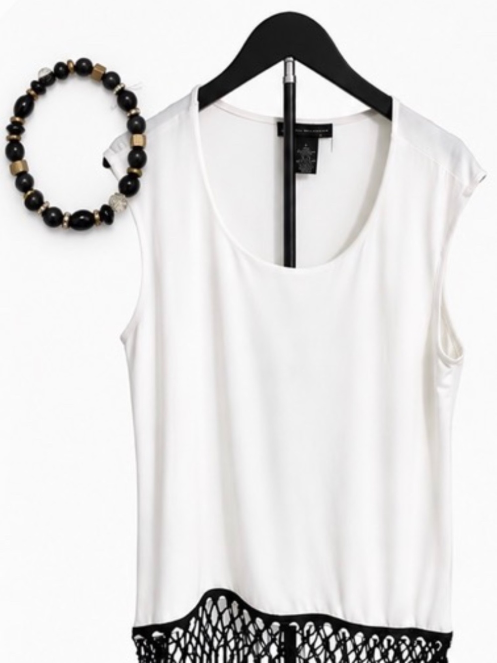 Grace Elements White Fringe Hem Top - Women's Large